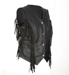 Gilet de moto en cuir personnalisé pour femme - Modèle sans manches à col en V avec poches avant et coutures durables - Product Image 1