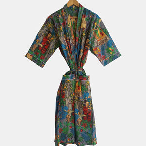 Robe Kimono Longue en Coton Premium Imprimée à la Main, Motif Floral, avec Poches Avant, Fabricant Grossiste OEM - Product Image 1