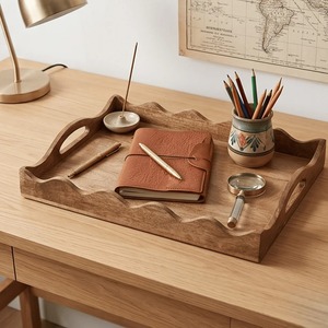 Plateau organisateur en bois, plateau de rangement et de service multifonctionnel pour la maison, le bureau et la salle de bain à prix avantageux - Product Image 1