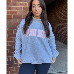 High Quality Women <b>Mock</b> <b>Neck</b> Phi / Mau Sweatshirt Chenille Letter Embroidery Oversized Fleece Cotton Casual College University - Product Image 1