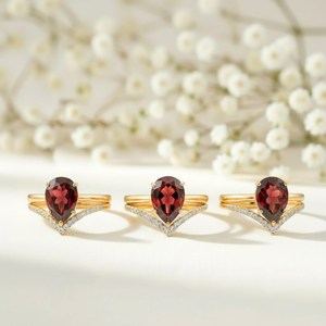 Pear Cut <b>Garnet</b> Engagement <b>Ring</b> V Chevron Band Natural Red Gemstone <b>Ring</b> 925 Sterling <b>Silver</b> 18K Gold Filled Promise Jewelry - Product Image 4