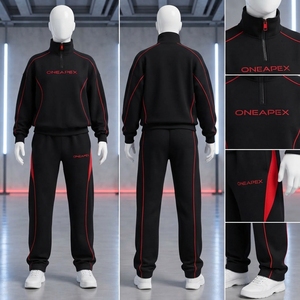<b>Women's</b> Black Red Quarter Zip Tracksuit Set Sportswear Pullover Sweatshirt <b>Jogger</b> Pants Casual Athletic Two Piece <b>Outfit</b> - Product Image 6
