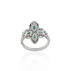 Stunning 925 Sterling <b>Silver</b> Four Leaf Clover Genuine Marquise Cut <b>Emerald</b> Fine Jewelry <b>Ring</b> Bulk Order Available - Product Image 5