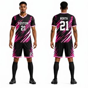 ชุดฟุตบอลสีน้ำเงินกรมท่าลายทางแนวตั้งแบบซับลิเมชั่น เสื้อและกางเกงขาสั้น ระบายอากาศได้ดี ชุดทีมสำหรับการแข่งขันระดับมืออาชีพ - Product Image 5