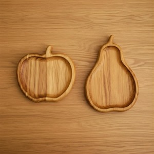 Juego de Platos de Madera con Forma de Manzana y Pera, Ideal para Ensaladas, Frutas, Bocadillos, Bandeja de Madera Natural Elegante para Regalo o Uso Doméstico - Product Image 1