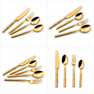 Juego de Cubiertos de Lujo en Oro, Acero Inoxidable con Mango de Bambú, Cuchara, Tenedor, Cuchillo, Vajilla para Hotel, Boda, Restaurante - Product Image 4