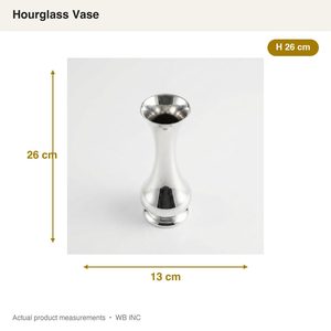 Vase à fleurs de table en laiton et acier inoxydable fait main WB Inc, 26 cm, finition miroir argenté, design sablier, décoration de mariage - Product Image 5