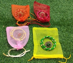 Traditional Ethnic Wear Artisanal Rajasthani Handcrafted Gota Patti Bandhani <b>Bangle</b> Jewelry <b>Set</b> with Vibrant Organza Potli Bags - Product Image 1