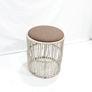 Comehome Eco-Friendly Minimalist Iron Plastic Rope <b>Wood</b> <b>Round</b> <b>Coffee</b> <b>Table</b> Handwoven Grey Cushioned Top - Product Image 4