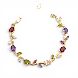 Elegante y Moderna Pulsera de Cadena con Eslabones de Tulipán Chapada en Oro de 18K con Circonitas, Brazalete de Aleación de Cobre con Piedras Multicolores, Unisex, para Aniversario - Product Image 1