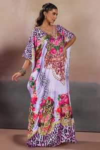 Wholesale Designer Turkish Style <b>Kaftan</b> Women Polyester Handmade Batwing Sleeves V Neck Regular Fit Flared Hem Midi Lightweight - Product Image 3