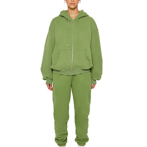 Conjunto Deportivo de 2 Piezas para Mujer, Sudadera con Capucha de Forro Polar Verde, Corte Holgado Informal, Color Sólido, para Uso Diario en Todas las Temporadas - Product Image 2