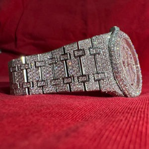 Reloj de Lujo de Moda VVS Premium, Reloj Antiguo Personalizado con Bisel de Diamantes de Cristal Moissanite Blanco, Pantalla Analógica Redonda de Acero Inoxidable - Product Image 1