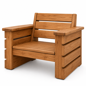 Chaise longue de balcon moderne et durable en teck massif, avec larges accoudoirs et lattes horizontales, idéale pour villa, salon ou parc. - Product Image 1