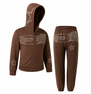 Survêtement deux pièces streetwear d'hiver personnalisé pour homme (hoodie zippé et pantalon de survêtement) 100 % coton séchage rapide service OEM avant/arrière - Product Image 1