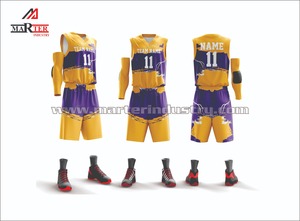 Ensemble d'uniformes de basket-ball personnalisés, noir, jaune, violet, maillot sublimé, short, nom de l'équipe, numéro 11, vêtements de sport respirants - Product Image 2