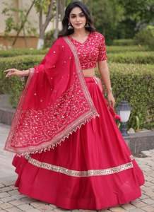 <b>Red</b> Embroidered Indian Pakistani Set <b>Lehenga</b> Choli Dupatta Traditional Dress for Wedding Festival Wear - Product Image 1