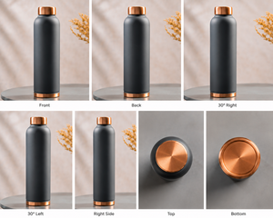 Bouteille d'eau minimaliste en cuivre noire avec couvercle en cuivre, gourde de voyage portable - Product Image 6