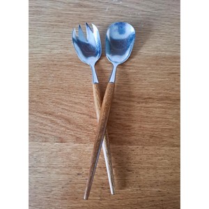 Wood <b>Salad</b> Servers Set Stainless Steel Heads Wooden Handles Eco-Friendly Dishwasher Safe <b>Salad</b> <b>Tools</b> - Product Image 5