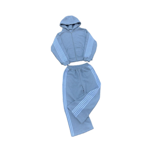 Conjunto Deportivo de Moda, Ropa Deportiva para Exteriores, Sudadera con Capucha y Cremallera, Manga Larga, Bloques de Color Azul y Negro, Conjunto Informal para Entrenamiento - Product Image 1