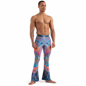 Leggings acampanados estampados por sublimación para hombre, con cintura alta y cordón ajustable, ideales para yoga y ejercicio. - Product Image 4