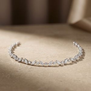 Collier tennis en or blanc massif avec diamants de laboratoire, taille marquise et ronde, plaqué or, tendance, cadeau pour femme, produit en gros - Product Image 2