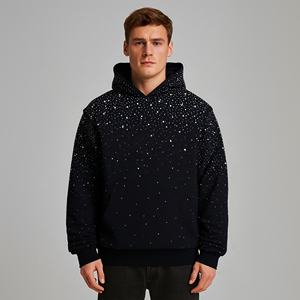 Pull-over Hip-Hop Homme en Coton Biologique Épais et Lourd, Personnalisé OEM, Vente en Gros, avec Strass et Cristaux, en Molleton Bouclette Tricoté - Product Image 1
