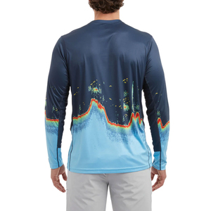 เสื้อเชิ้ตตกปลาแขนยาวสำหรับผู้ชาย พิมพ์ลายแบบซับลิเมชั่น UPF 50 แห้งเร็ว เสื้อผ้าสำหรับกิจกรรมกลางแจ้ง ลายไล่เฉดสีน้ำเงิน - Product Image 3
