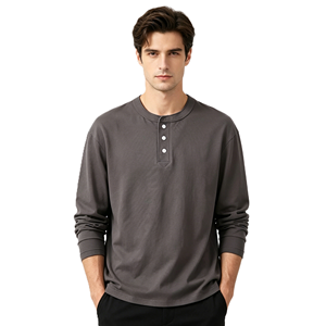 Men's Regular Fit Solid Color Button Up <b>Henley</b> <b>Long</b> <b>Sleeve</b> Pullover Casual Knitted Cotton Top Autumn Wear - Product Image 1