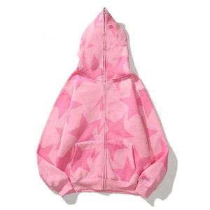 Logotipo personalizado al por mayor Streetwear Full Face Zip up Hombres Suéter Chaqueta Abrigo Hombres Zip Sudadera con capucha con estampado de estrellas - Product Image 5
