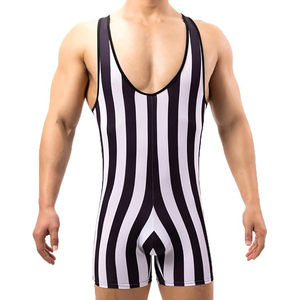 Black White Striped <b>Wrestling</b> Singlet Spandex Polyester Four-Way Stretch Athletic Wear One Piece Tank Top - Product Image 1