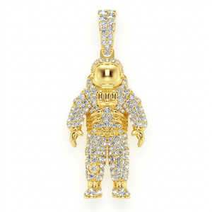 Hip Hop Retro Style Custom Astronaut <b>Pendant</b> Necklace 10K <b>Solid</b> <b>Gold</b> Unique Lab Grown Diamond iced Space lover Fashion <b>Pendants</b> - Product Image 1