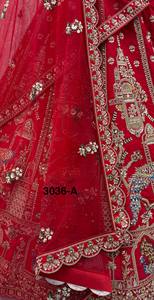 <b>Red</b> Floral Print Embroidered Organza Lehenga Choli with <b>Crop</b> <b>Top</b> and Dupatta Floor-Length A-Line for Bridesmaid 3036-A - Product Image 5