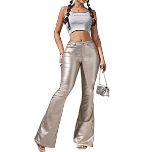 Pantalones Casuales de Mujer, Cintura Alta, Corte Recto, Elásticos, de Cuero Genuino/Cuero PU, Ecológicos, Resistentes al Viento y Transpirables - Product Image 5