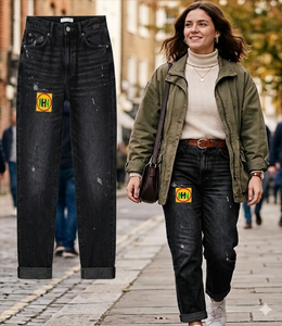 Jeans de mezclilla rasgados para mujer, pantalones de tiro alto desgastados, <span class=keywords><strong>estilo</strong></span> <span class=keywords><strong>urbano</strong></span>, look moderno, venta al por mayor, diseño OEM - Product Image 1
