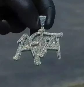 Pendentif de luxe en moissanite VVS entièrement serti, pendentif personnalisé avec logo initial, style rappeur, bijoux hip-hop pour hommes - Product Image 3