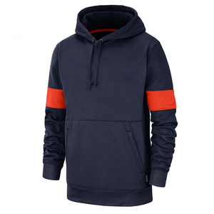Sweat-shirt à capuche zippé pour homme, bleu marine, avec accents sur les manches, coupe classique, décontracté, en tissu molletonné français tricoté 100 % coton, idéal pour l'automne - Product Image 3