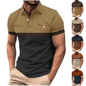 <b>Men's</b> Brown Heat-Transfer Printed Bull <b>Skull</b> Button Golf <b>Shirt</b> Short Sleeve Casual Polyester/Cotton Jersey Breathable Regular - Product Image 5