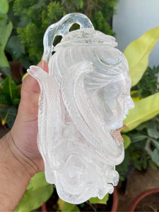 Hand Carved Natural Clear Quartz Shiva Head <b>Statue</b> | Large Crystal Hindu God Sculpture | Spiritual Decor Wholesale Supplier - Product Image 4