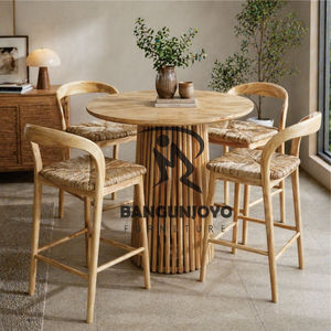 <b>Set</b> Teak Wood <b>Bar</b> Table with Comfortable Wicker Chairs Modern Design Eco-Friendly Rectangle Shape for Dream Home - Product Image 1