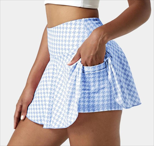 Jupe courte plissée rose à carreaux pour femme, taille élastique, style sportif, en polyester tissé, idéale pour l'été - Product Image 5