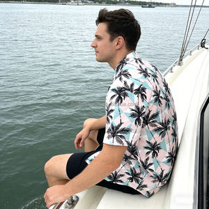 T-shirt décontracté pour homme à manches courtes, style hawaïen, marque de mode européenne et américaine, en viscose/coton anti-boulochage, couleur unie, taille été, style Hong Kong - Product Image 4