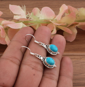 Natural Turquoise Drop <b>Earrings</b> 925 Sterling <b>Silver</b> Women Genuine Blue Gemstone Jewelry Party Wholesale December - Product Image 2
