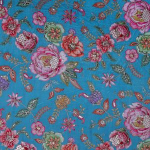 Tissu en crêpe naturel bleu aqua brodé de fleurs avec des paillettes, motif botanique Paisley, pour vêtements de plage, vêtements pour femmes et couture - Product Image 6