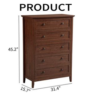 Cassettiera Marrone 1061 in Legno Massello di Ciliegio, Pannello Truciolare P2 + MDF Melaminico, 80x40x115cm, con Cornice, Doppi Maniglie, Cinque Cassetti - Product Image 2