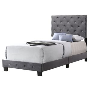 Affascinante Letto Singolo Grigio con Contenitore e Rivestimento Imbottito - Product Image 1