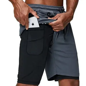 Men's Sports Shorts 2 in 1 Double Deck Quick Dry Gym Jogging Shorts New for 2021