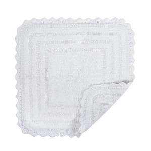 Tapis de bain rectangulaire en coton blanc, antidérapant avec dos en caoutchouc, fait main, style scandinave, bord festonné, lavable en machine - Product Image 5