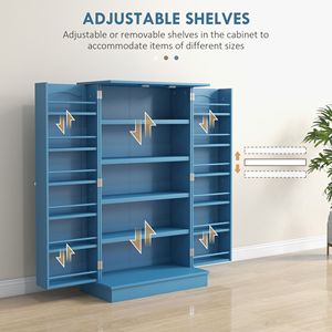 Modern Freestanding Blue <b>Kitchen</b> <b>Pantry</b> Cabinet 5 Tier Wood (MDF) Shelving with 12 Door Shelves & Double Doors - Product Image 5