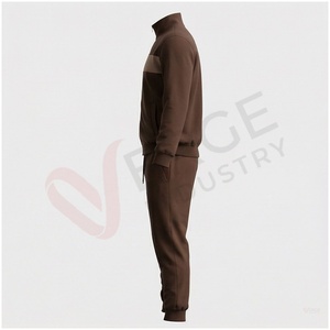 Ensemble de survêtement marron pour homme, manches longues, col montant, fermeture éclair sur le devant, couleur unie, respirant, coupe décontractée, vêtements d'automne - Product Image 3